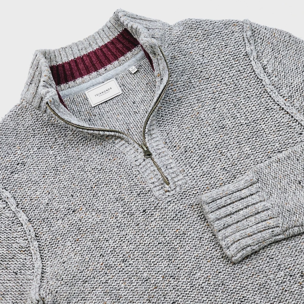 7 Diamonds Grand Teton Sweater Mens M Gray Marled Quarter Zip Cotton Blend Knit‎